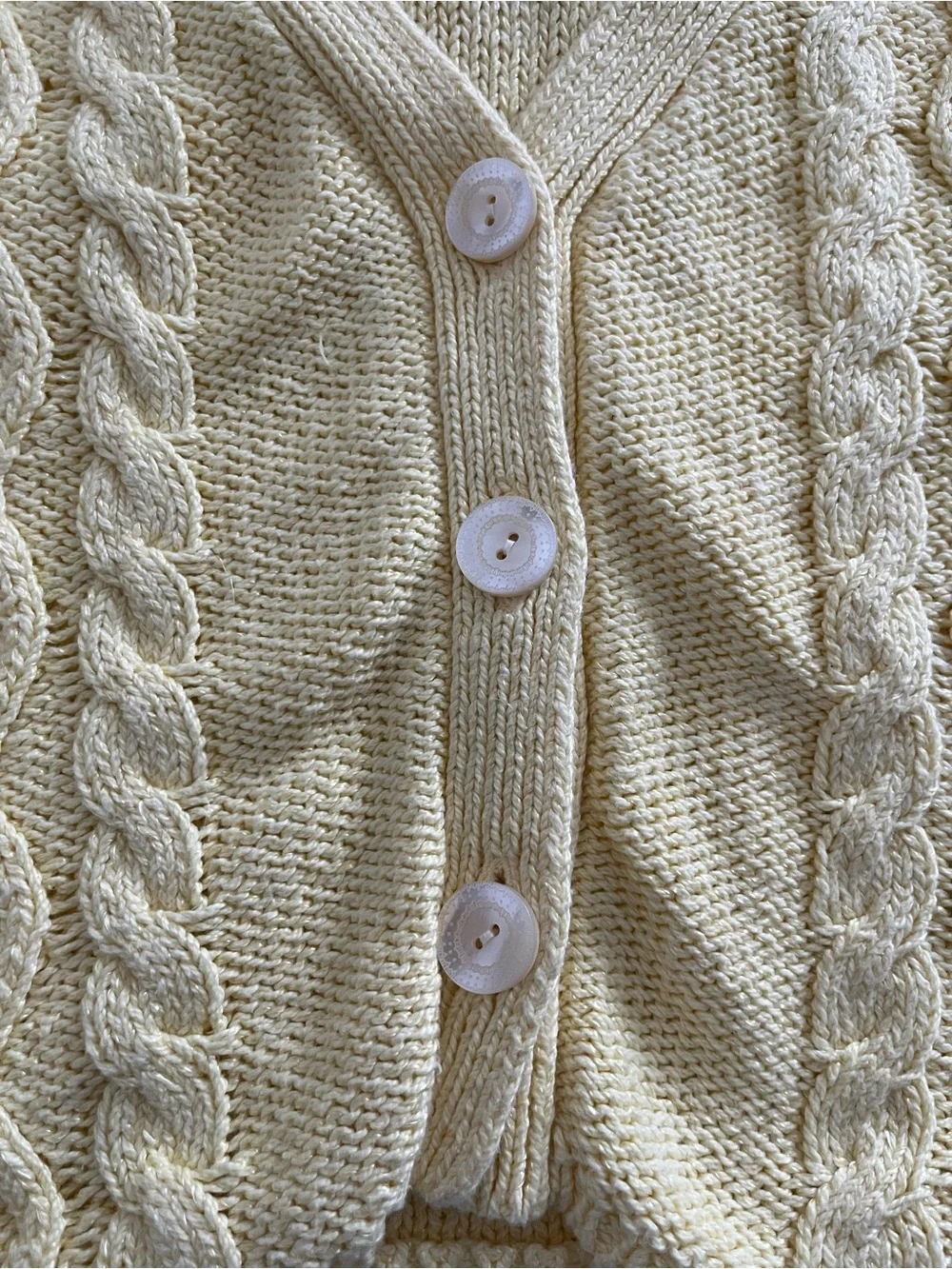 J. Jill Pale Yellow Cable Knit V-Neck Short-Sleeve Cardigan LP